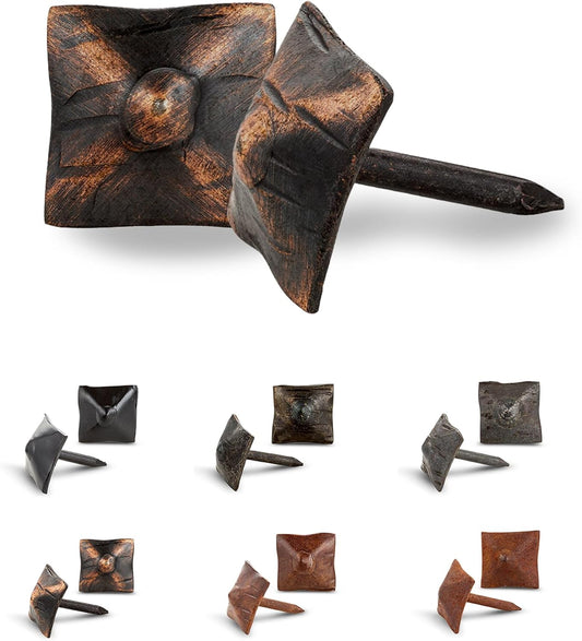 25 Pack 0.75" Square Head Iron Clavos Decorative Nails – Oil Rubbed Bronze – Handmade Rustic Square Fasteners for Farmhouse Shutters, Barn Doors, Shutters, Gates – Ornamental Wood Accent