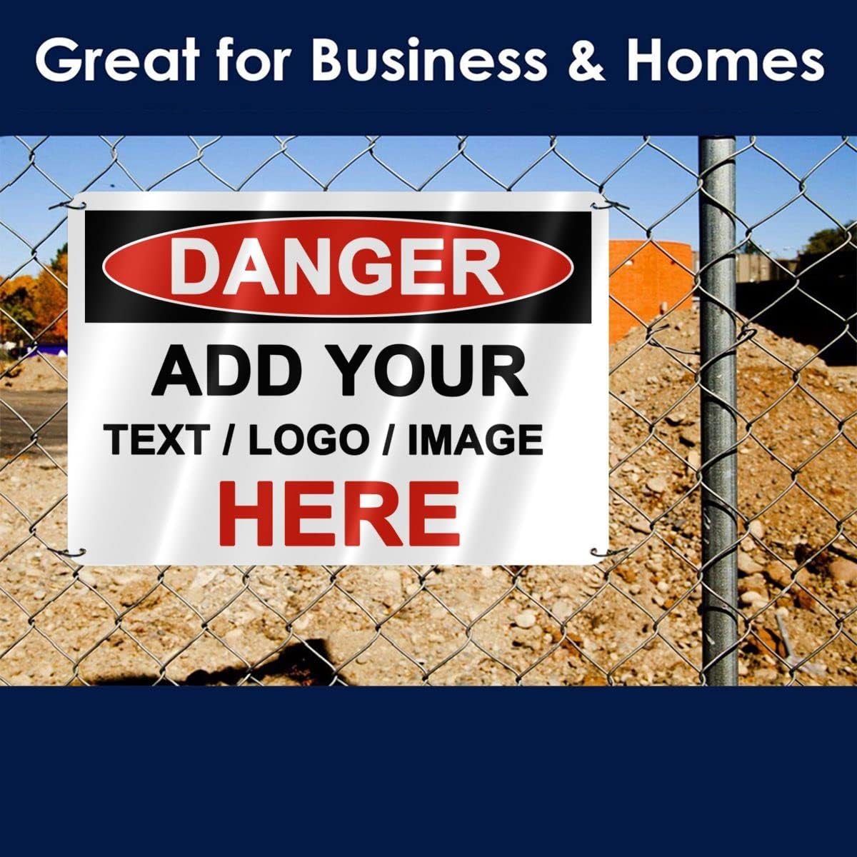 Custom Danger Signs Outdoor Metal - 12 x 8 Personalized Aluminum Caution Signs Rust-Proof Warning Sign Safety Signs for Home Business