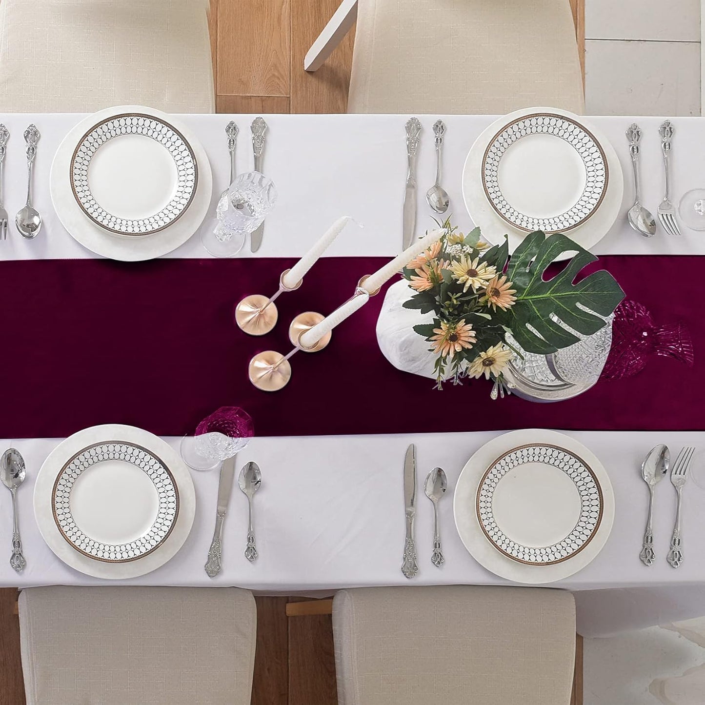 24Pack Table Runner 12 x 108 Inches Satin Silk Table Runner for Wedding, Birthday Party, Banquets, Graduations Decoration, fit Rectange and Round Table-Burgundy