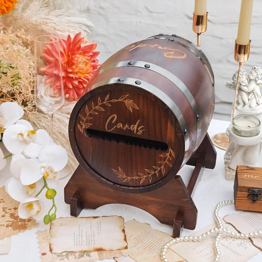 OurWarm Wooden Card Box for Wedding, Vintage Gift Card Box with Base, Whiskey Barrel Wedding Card Boxes for Reception Party Graduation Bridal Baby Shower Birthday Decoration