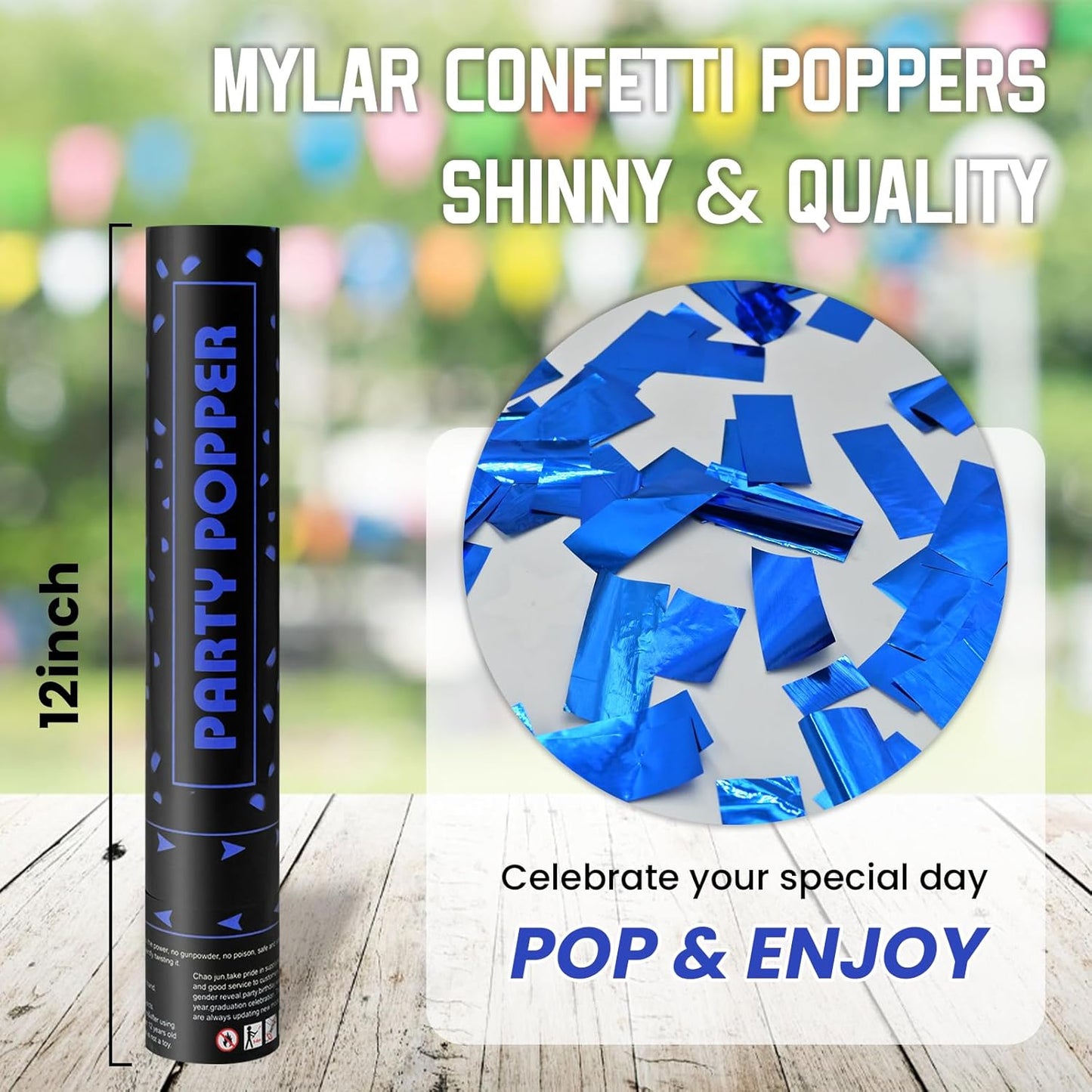Party Poppers Confetti Cannon 12 Pack Royal Blue Poppers 12 Inch Party Shooters Mylar Confetti Blue Foil Confetti Cannons Bulk for Wedding Birthday Graduation Baby Gender Reveal Christmas New Years