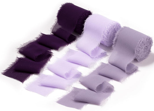 DORIS HOME 2" x21Yd Chiffon Ribbon for Flower Bouquet, Purple Series Fabric Ribbon for Gift Wrapping, Handmade Frayed Ribbon for Wedding/Christmas Decorations