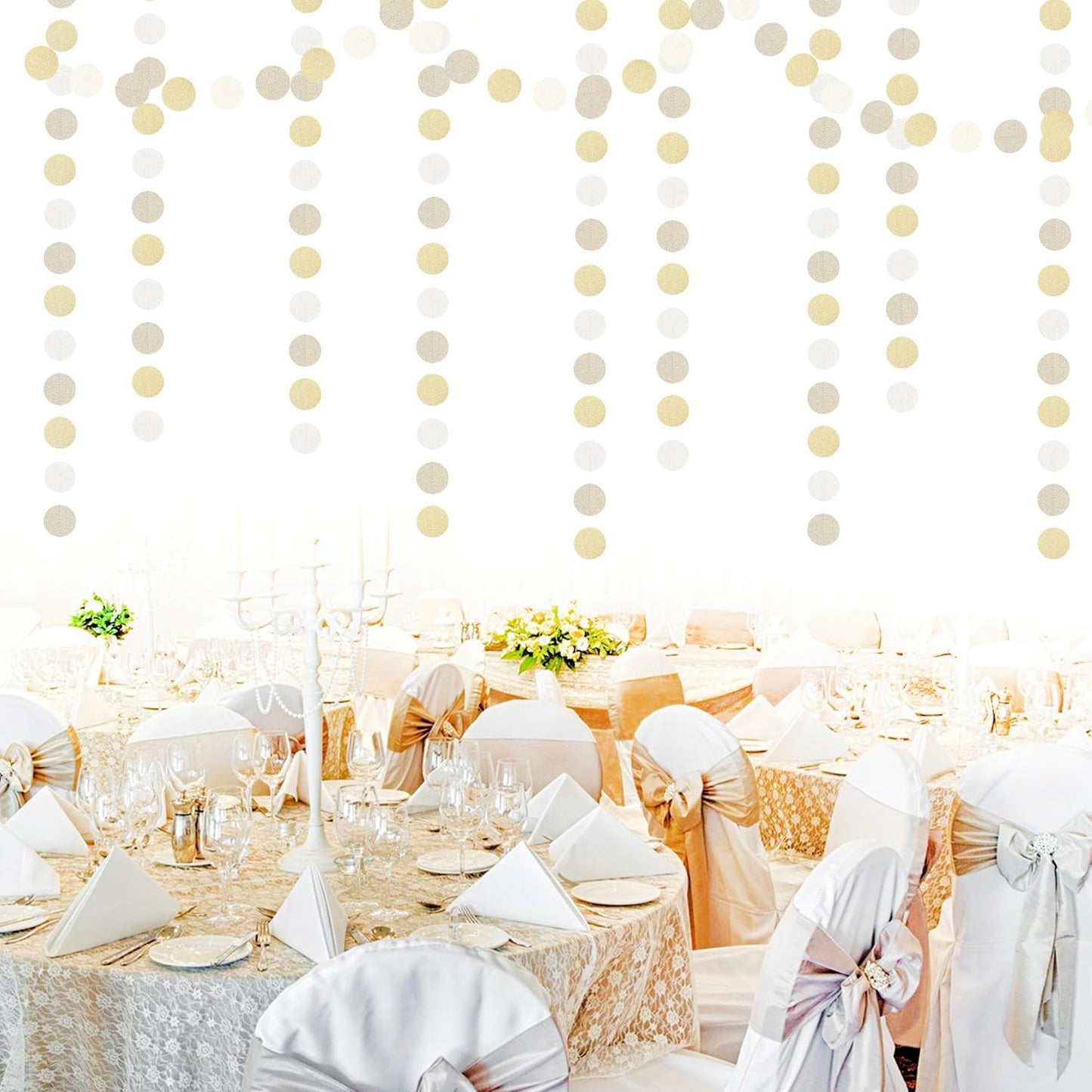 Champagne Gold White Party-Decorations Streamers - 52Ft Hanging Birthday Paper Garland Banner,Christmas Wedding Baby Bridal Shower Bachelorette Engagement Graduation Supplies Backdrop Decor Hugtmr