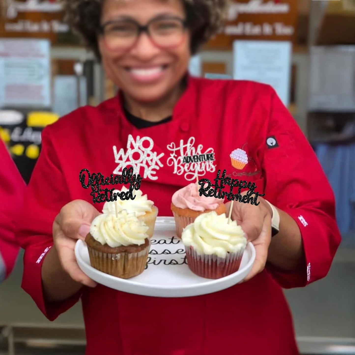 24Pcs Happy Retirement Cupcake Toppers Officially Retired Cake Toppers No Work Zone Adventure Begins Cupcake Picks Retirement Theme Farewell Birthday Party Decorations Supplies Silver