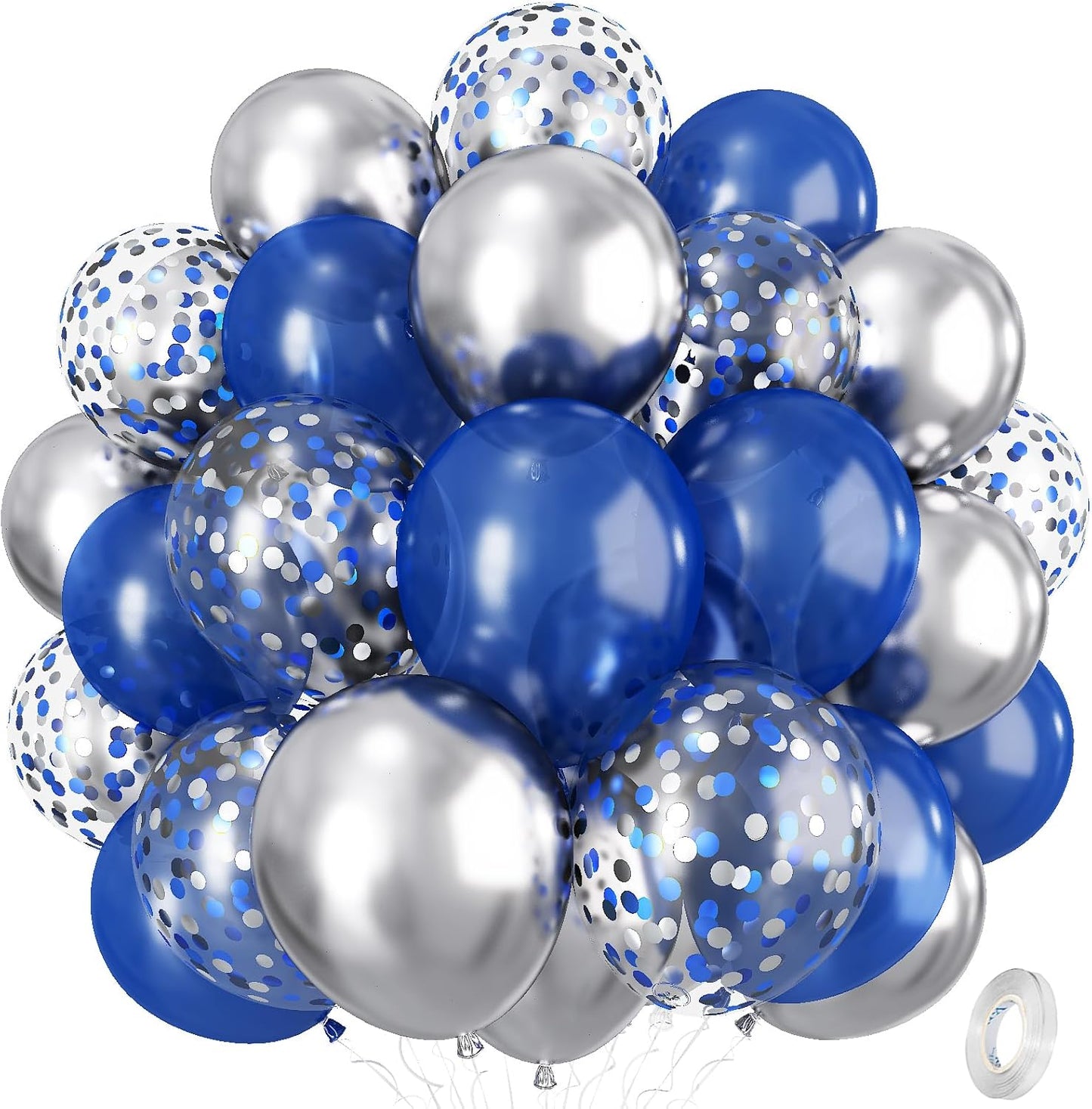 Navy Blue and Silver Balloons, Pearl Navy Blue Metallic Silver Latex Balloons Set Decor with 12 Inch Silver Blue Confetti Balloon for Boys Men Birthday Baby Shower Wedding Graduation Party Decorations