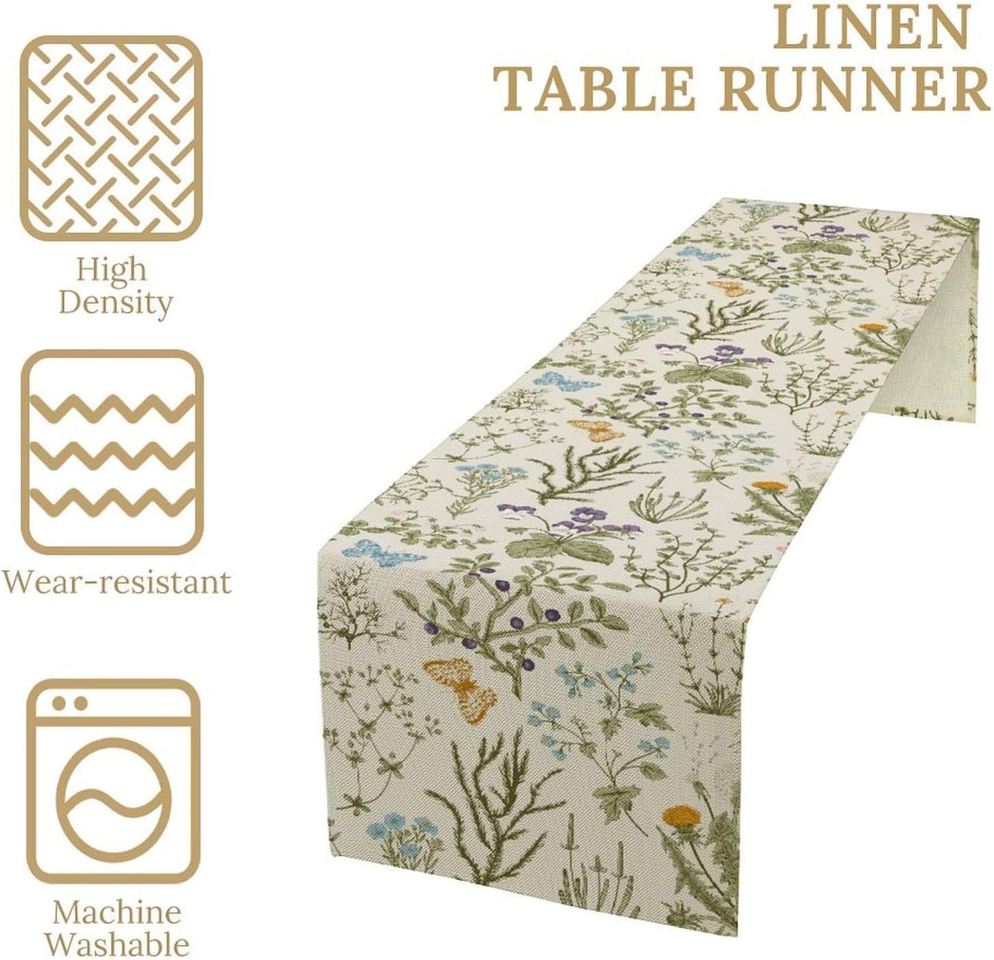 Floral Table Runner,Wildflower Spring Table Runner Seasonal Summer Butterfly Kitchen Dining Table Decoration for Home Party 13x72 Inch