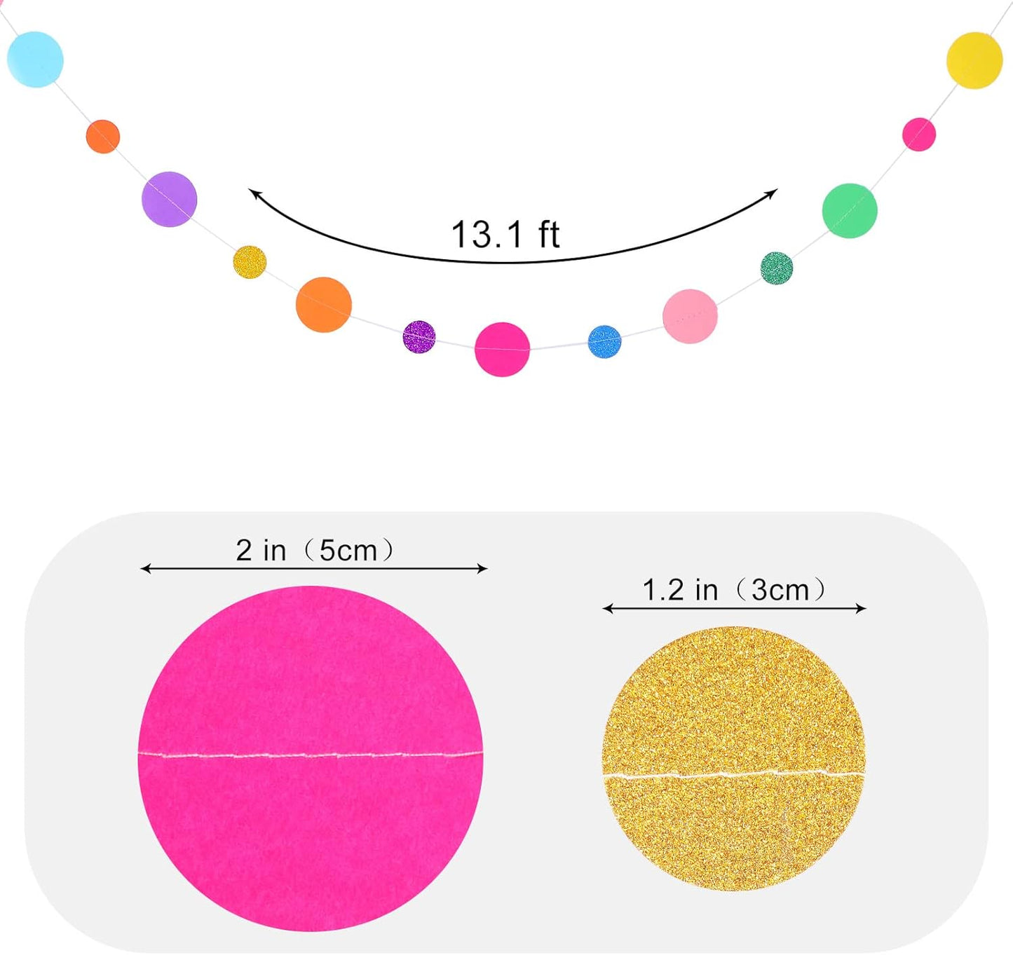 Outus 10 Pieces Colorful Dots Paper Garland Round Glitter Garland Hanging Confetti Streamers Backdrop for Candy Birthday Classroom Halloween Trunk or Treat Car Decoration (Rainbow)