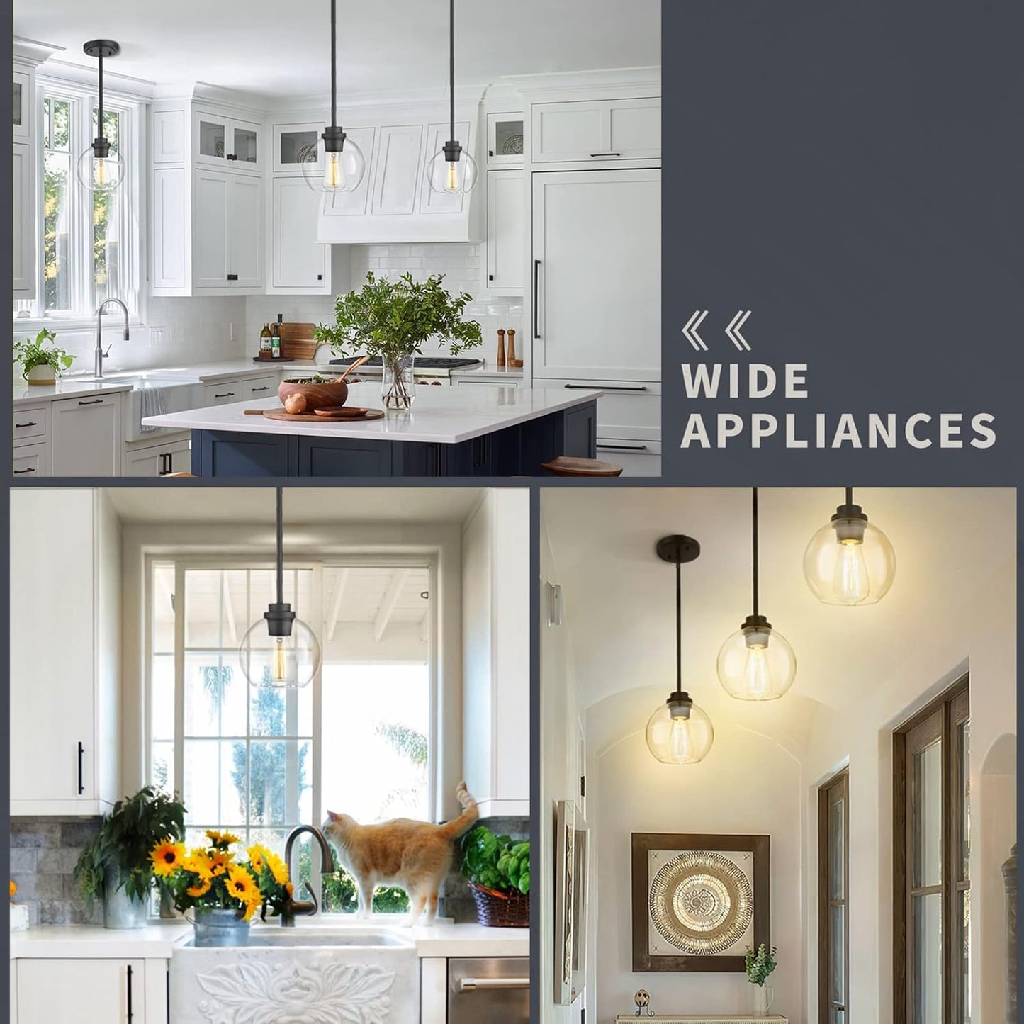 Pendant Light Fixtures,7 Inch Globe Black Pendant Lights Kitchen Island with Clear Glass, Modern Hanging Lights for Kitchen Island, Dining Room, Bedroom, Hallway, Farmhouse,1 Pack