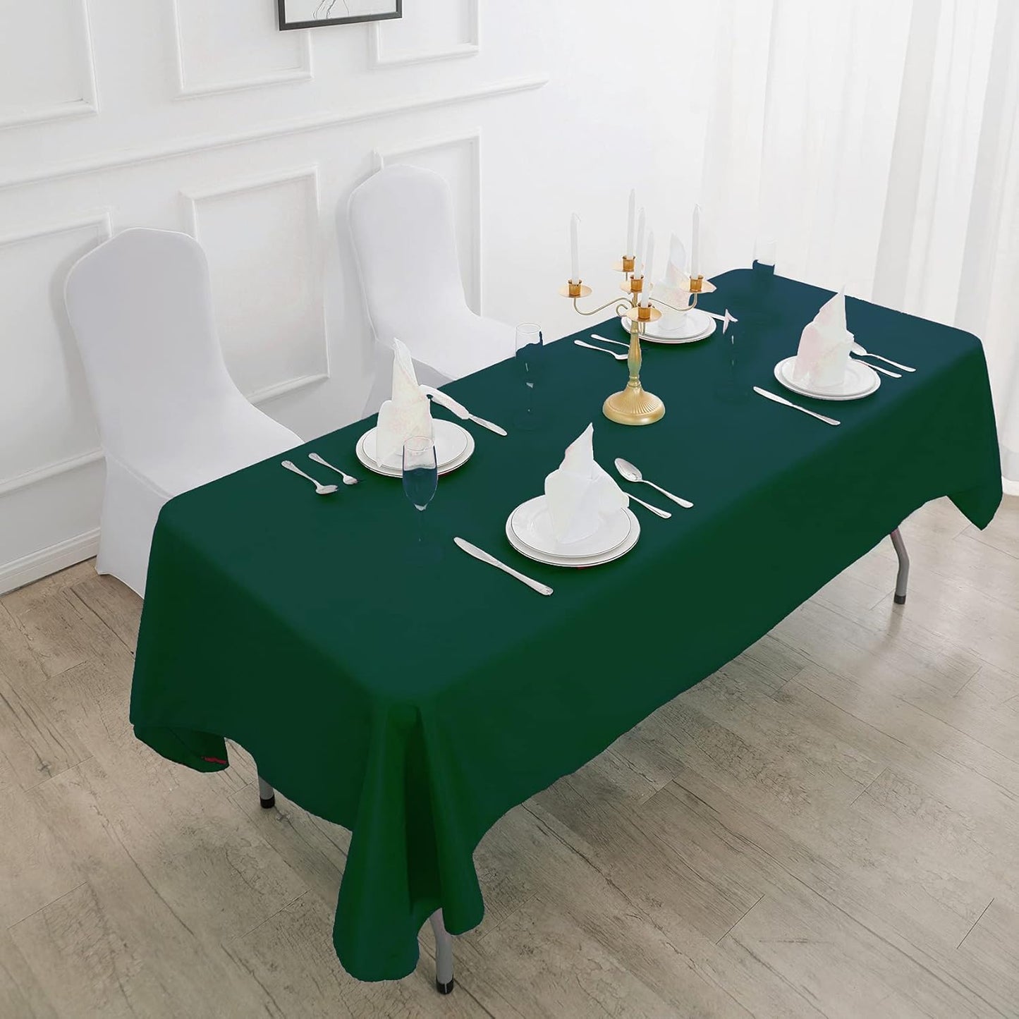 Rectangle Tablecloth 90x132 inch Washable Polyester Fabric Table Cloth for Wedding Party Dining Banquet Decoration（90x132, Hunter）