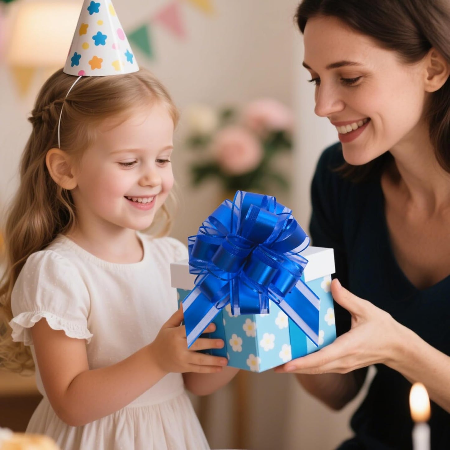 6 PCS 6 Inch Organza Blue Pull Bows - Perfect for Gift Wrapping, Wedding Decor, Car Bows, Birthday Parties, Christmas, and Valentine's Day