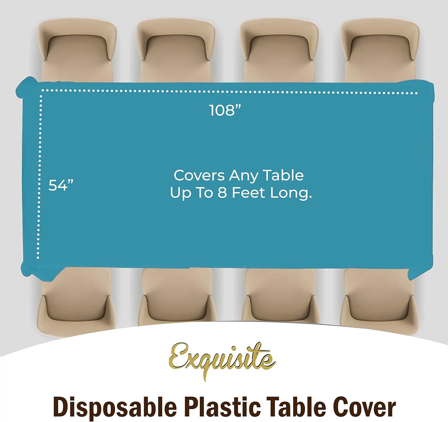 Party Solids Pack Of 12 Premium Plastic Tablecloth 54 Inch x 108 Inch Rectangle Table Cover - Turquoise