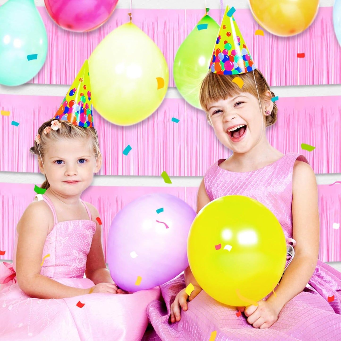 4 Pack 10 Feet Macaron Pink Foil Fringe Garland Metallic Tinsel Streamers Banner Wall Hanging Curtain Backdrop for Parade Floats, Wedding, Graduate, Mother's Day, Birthday Party Decoration