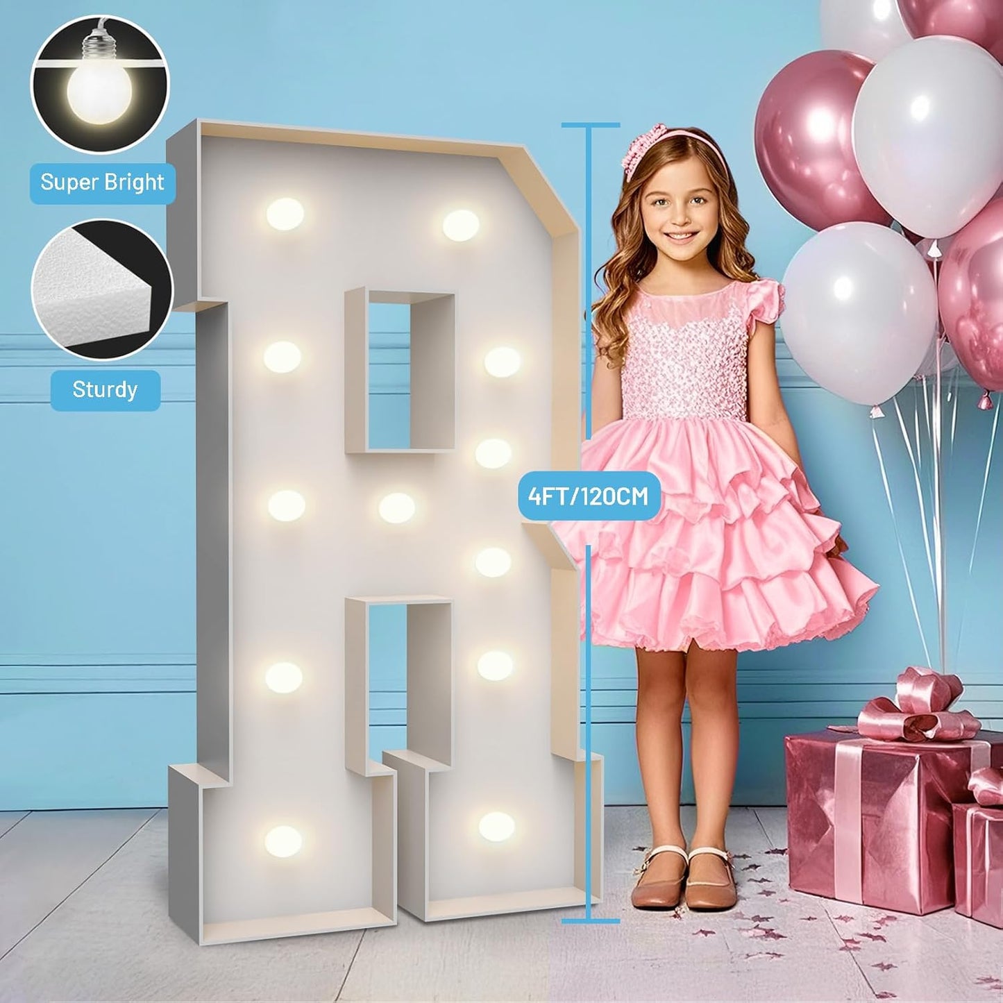 4FT Marquee Light Up Letters R,Party Decoration Large Marquee Light Up Letters with Weighted Water Bag,Pre-cut Foam Board Set Can Be Used for Birthdays,Weddings,Baby Anniversaries