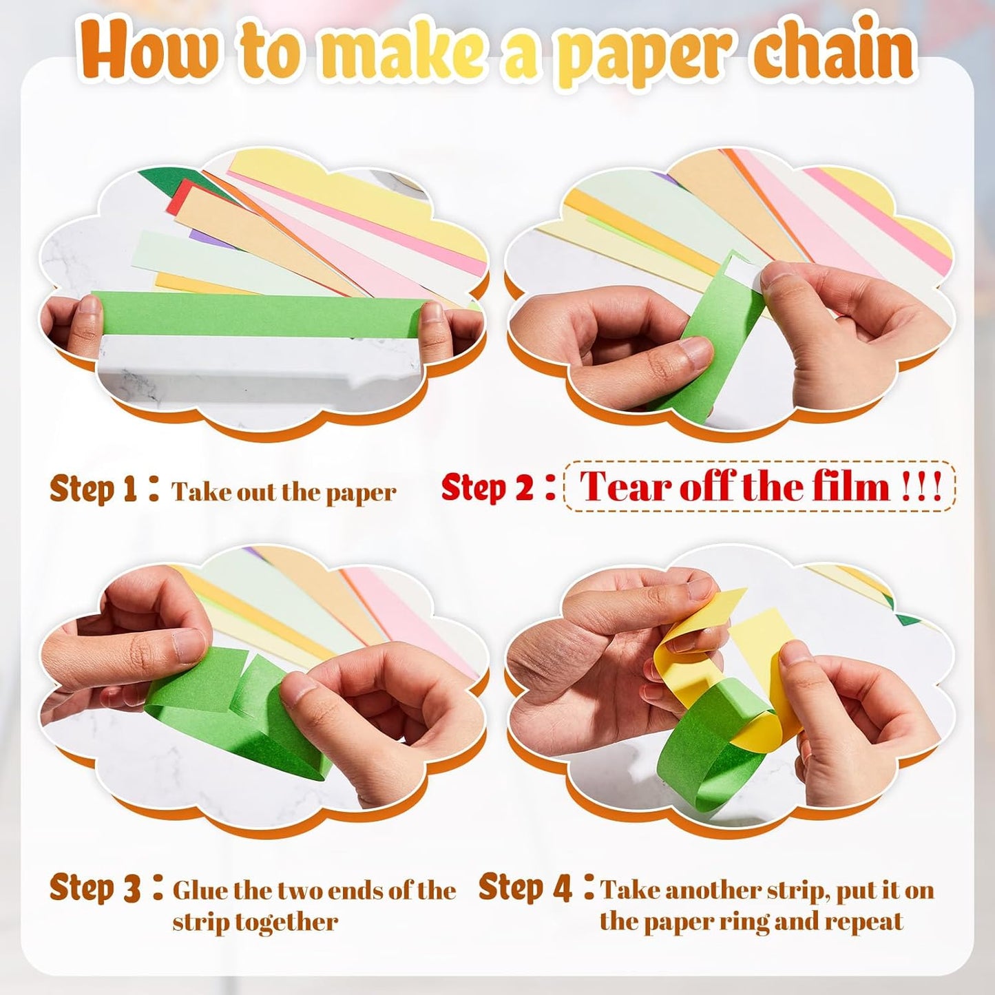 Lincia 600 Sheets Halloween Paper Chain Garland, Construction DIY Crafts Chain Strip for Fall Thanksgiving Party Decor, 1x8 Inch with Double Sided Tape (Bright)