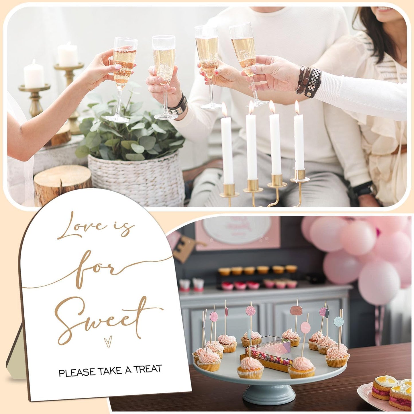 Bridal Shower Decor Supplies, Love is Sweet Please Take A Treat Sign, Love is Sweet Wooden Sign with Stand, Wedding Sign Bridal Shower Favors for Guests, Bridal Shower Party Supplies 9 * 11IN