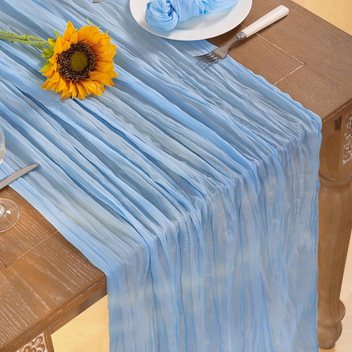 Baby Blue Cheesecloth Table Runner 6 Pack Fall Table Runners Boho Gauze 120 Inches Light Blue Cheese Cloth Fall Table Decorations for Thanksgiving Wedding Bridal Baby Boy Shower Party