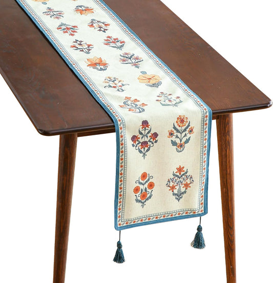 ISAENNE Designer Light Green Linen Table Runner 102 Inches Long,French Floral Patterns Elegant Table Runner for Dining Tables,Thanksgiving,Kitchen Tables,Christmas,12"*102"-Floralsea B