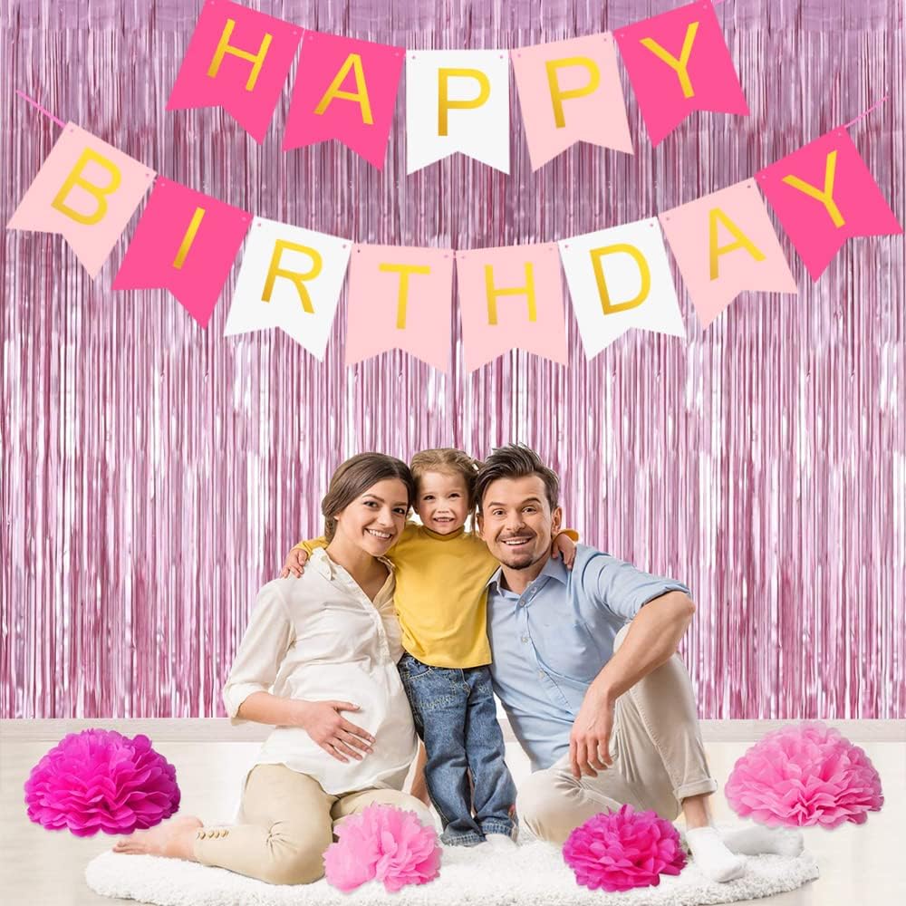 3Pcs Pink Metallic Tinsel Foil Fringe Curtains,3.28ft x 6.56ft Pink Photo Booth Backdrop Streamer Curtain,Photo Booth Props,Ideal Bachelorette Party Supplies,Birthday, Christmas,New Year Decorations