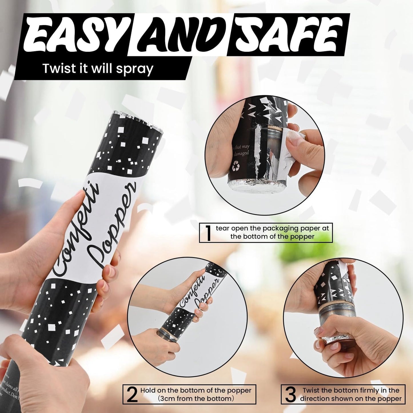 Confetti Poppers 12 Pack - White Confetti Cannons for Wedding, Birthday, Graduation, Baby Shower, Anniversary, Christmas & New Year's