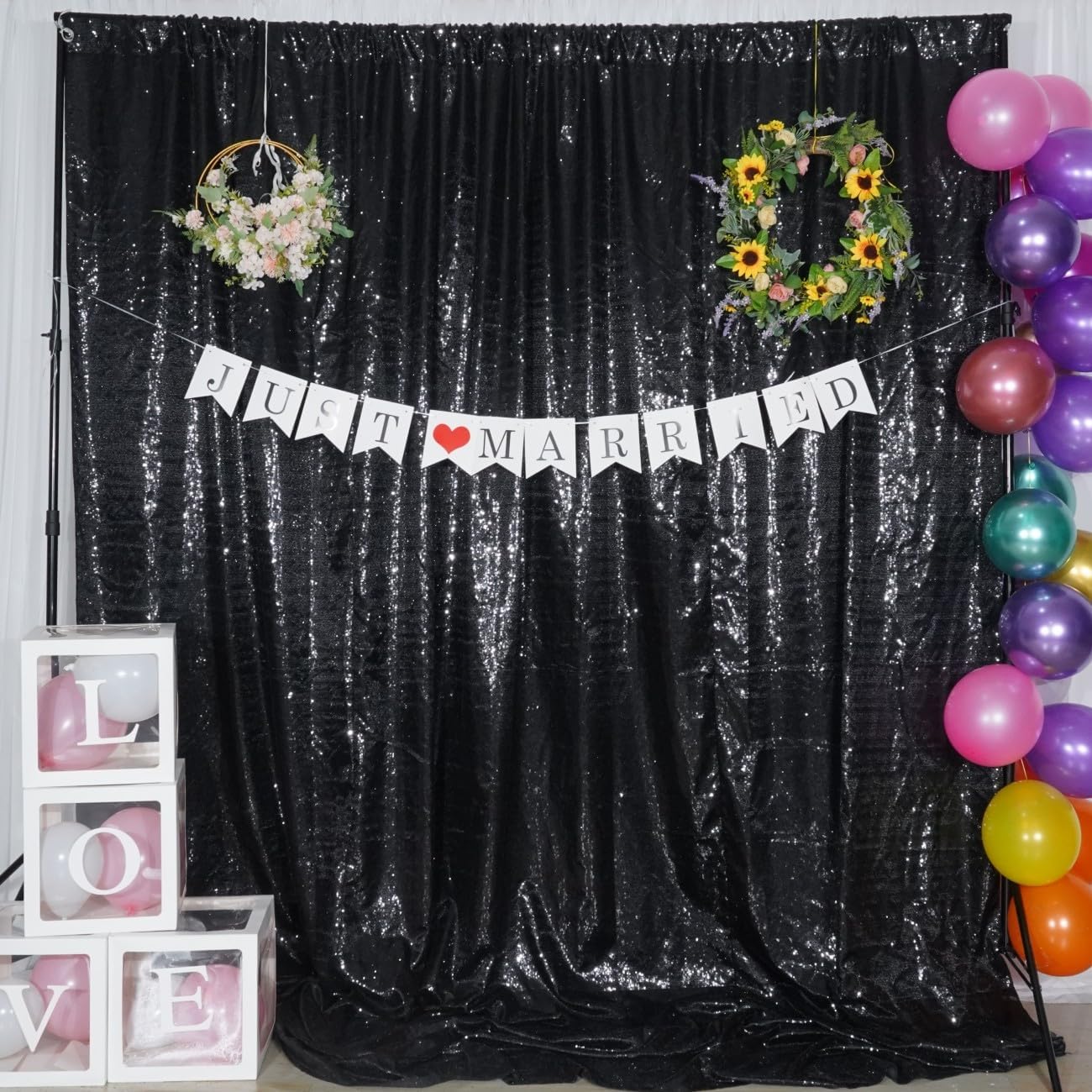 Poise3EHome 5Ft x 7Ft Black Sequin Backdrop, Glitter Thick Sequin Background Drapes Sequence Xmas Thanksgiving Backdrop for Wedding Party Holiday Festival Decor