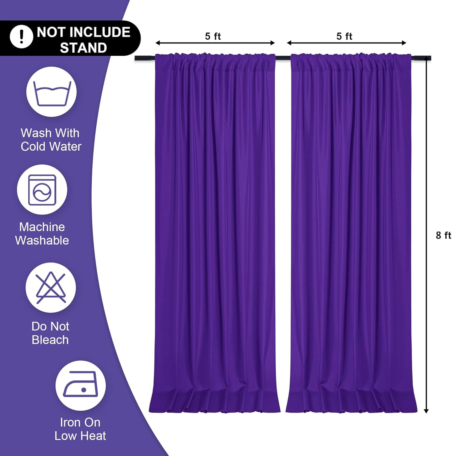 DWCN 10x8 FT Purple Backdrop Curtains for Parties, Photography Backdrop Drapes with Rod Pockets for Wedding Decorations Stage Birthday Family Gatherings, 2 Panels 5ft x 8ft