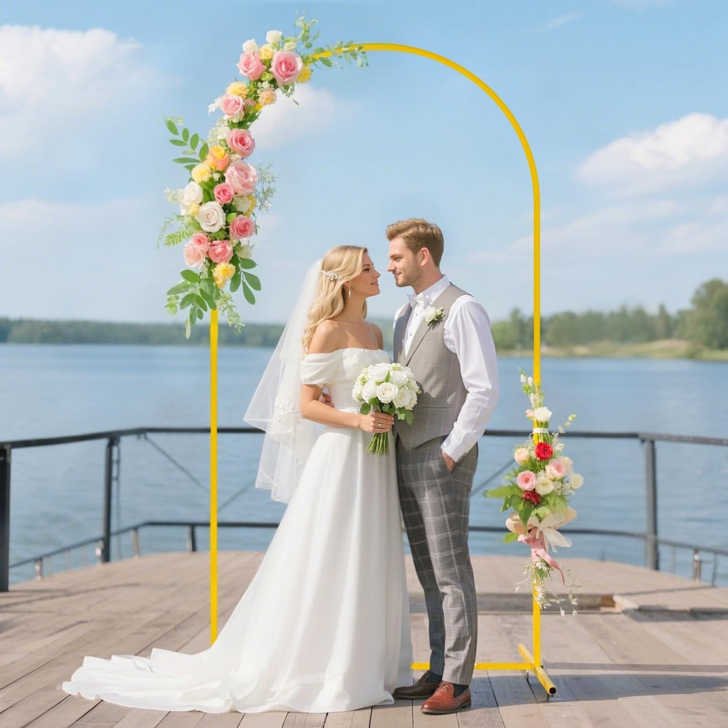 FUHSY Metal Arch Backdrop Stand and Cover Set Party Arch Stand 7.2FT Arches Backdrop Cover Wedding Arched Frame with Brown Arch Covers for Baby Shower Birthday Banquet Ceremony Indoor Outdoor Decor