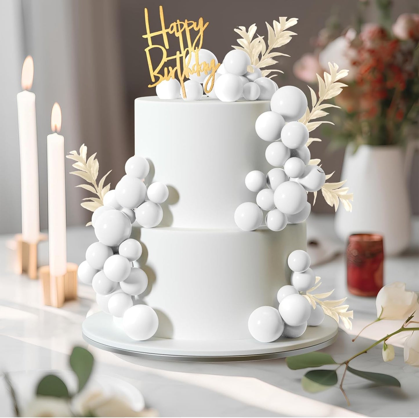 MIAHART Ball Cake Toppers Boho Grass Cake Topper Ball Cake Insert Decoration for Birthday Wedding Baby Shower Party Decorations Boho Themed Party Supplies (White)