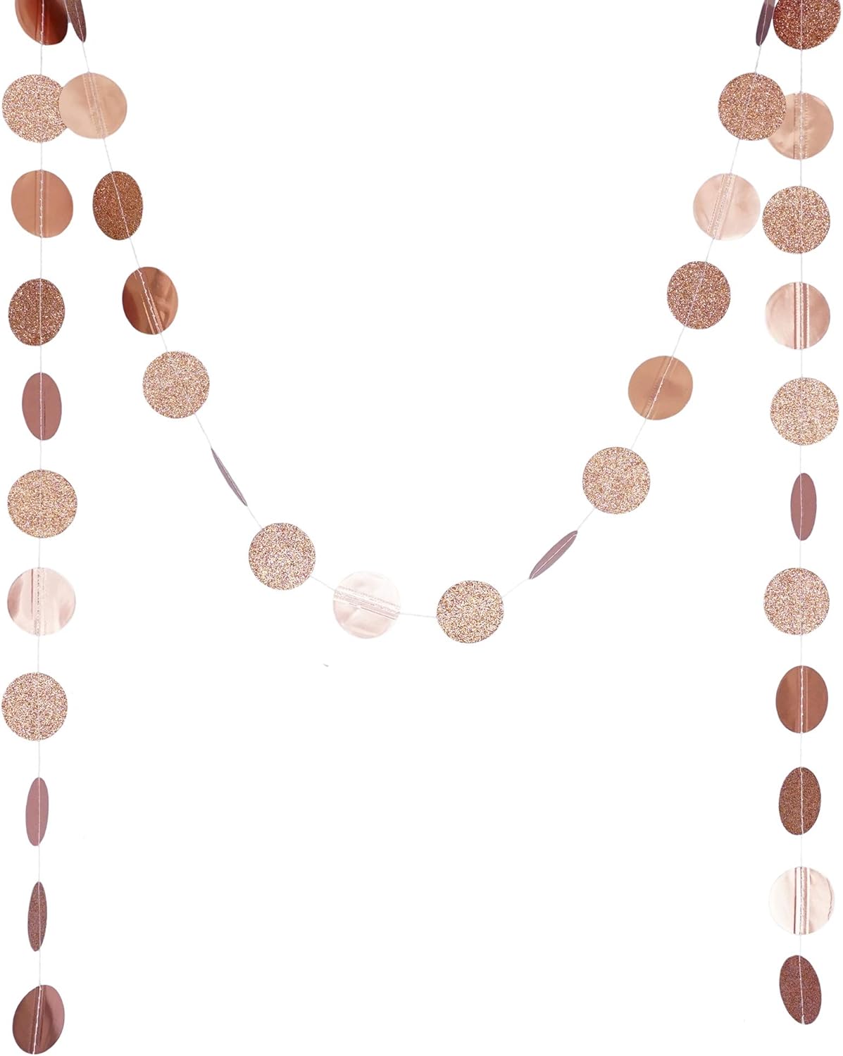 Circle Dots Paper Party Garland Streamer Backdrop (4-Pack, 10 Feet Per Garland, 40 Feet Total) - Rose Gold Glitter