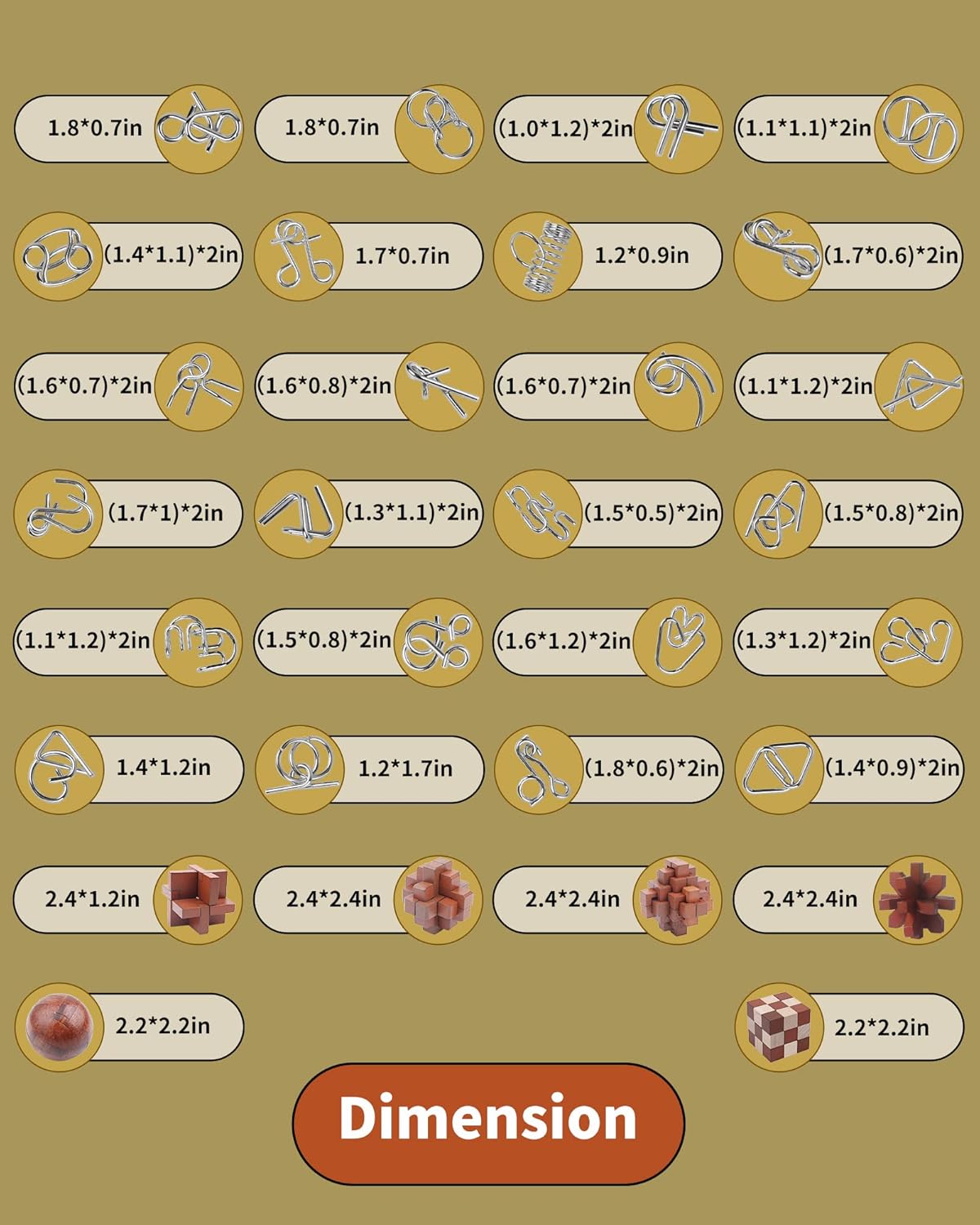 30pcs Brain Teaser Puzzles Game for Adults and Kids Ancient Wooden and Metal Puzzles 3D Educational Toys IQ Logic Train Family Games Party Favor Coffee Time Unlock Interlock Puzzles Box