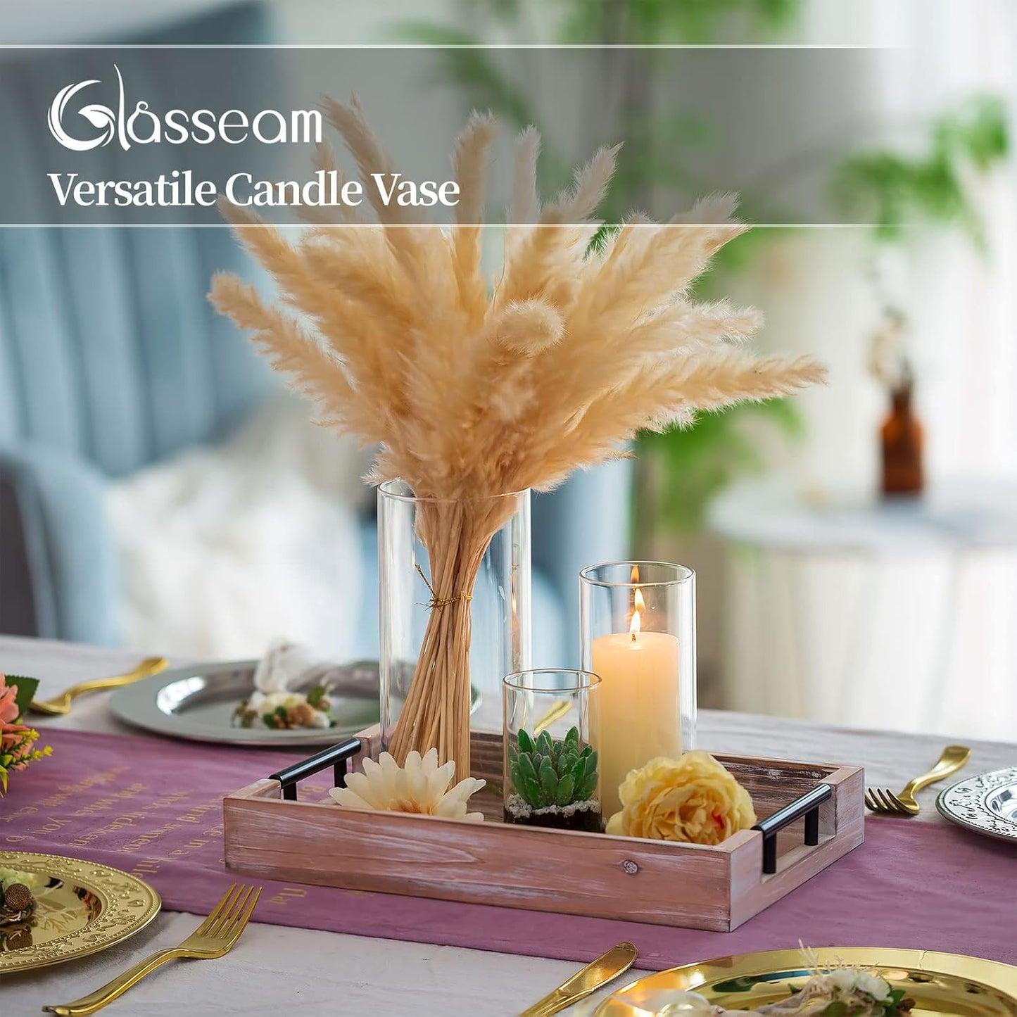 Glasseam Cylinder Vases Set of 12, Hurricane Candle Holder Clear Different Sizes, Modern Glass Cylinder Vase, Glass Vases for Centerpieces for Home Decor Wedding Centerpieces, Events, 4''+ 6''+7.8''