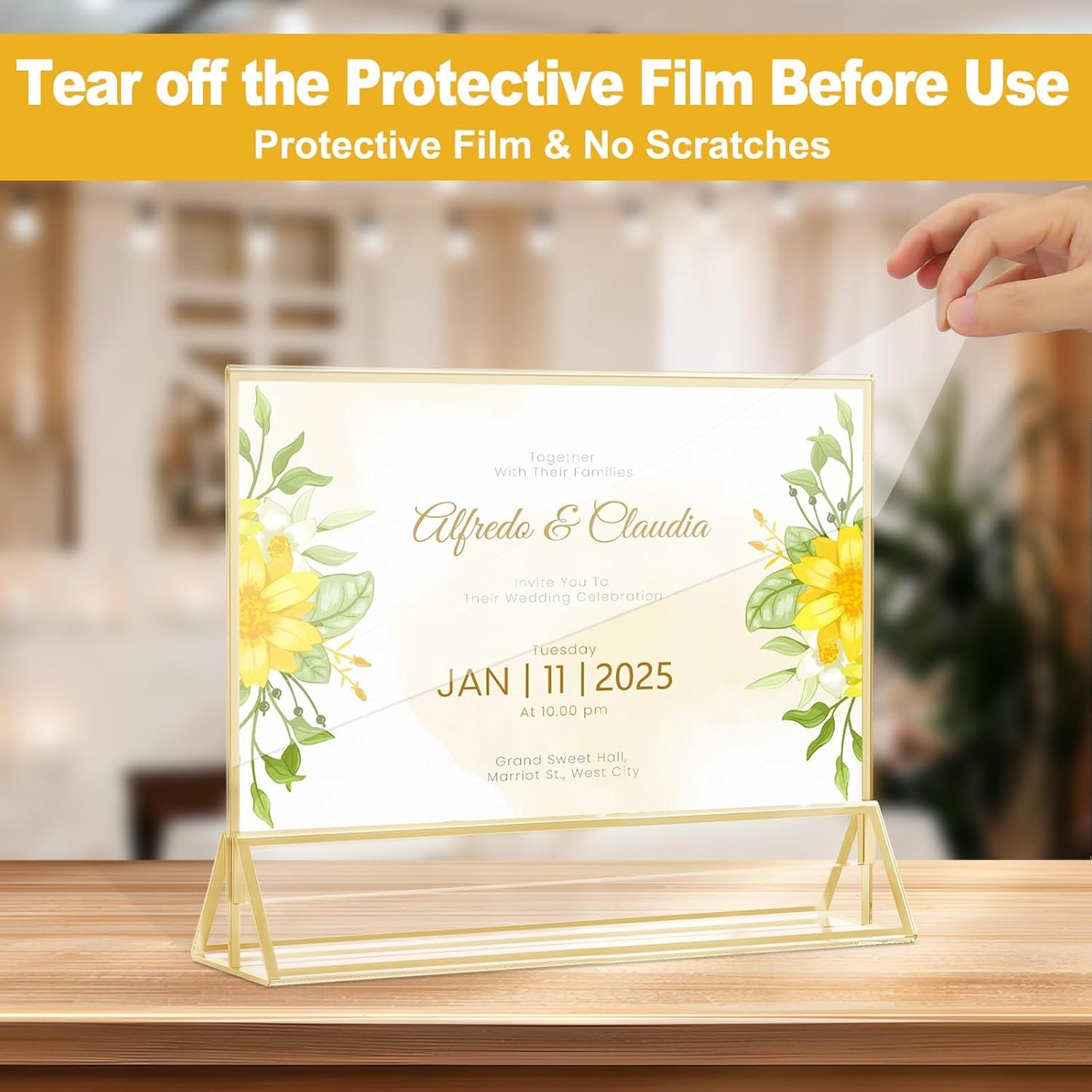 EHWINE 24 Pack Acrylic Sign Holder 4 x 6 Horizontal, Double-Sided Stand up Table Top Sign Holders, Gold Acrylic Picture Frame Menu Flyer Paper Holder Display Stand for Office Business Store Wedding Party