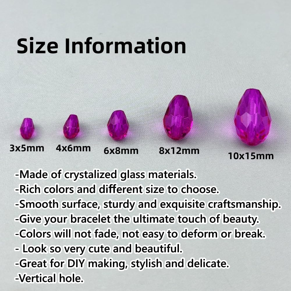 130pcs 6x8mm Teardrop Crystal Glass Beads for Jewelry Making, Faceted Vertical Hole Teardrop Glass Spacer Beads for Wind Chimes Bracelet Earring Necklace DIY Craft(Rose Red)