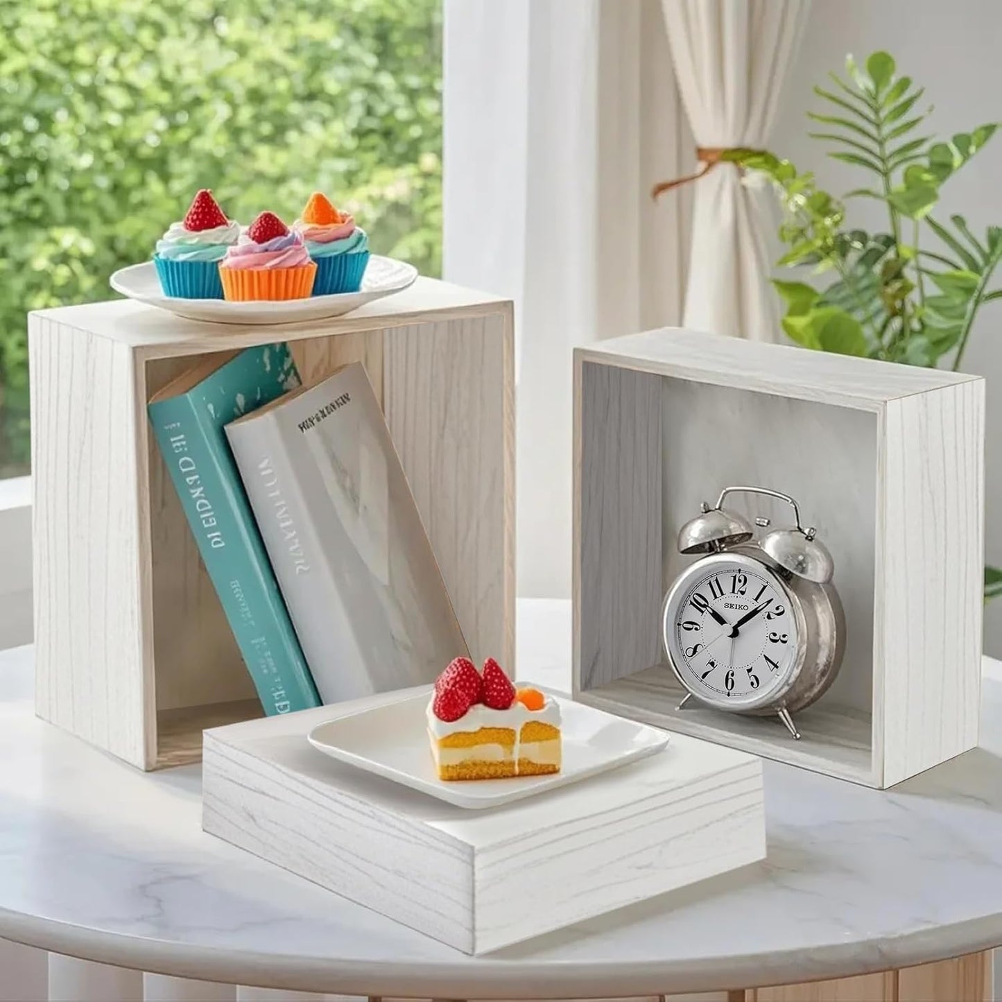 4 Pcs Buffet Risers, Wood Food Riser Dessert Display Stand for Party Wood Cupcake Stands Nesting Box for Display (Vinatge)