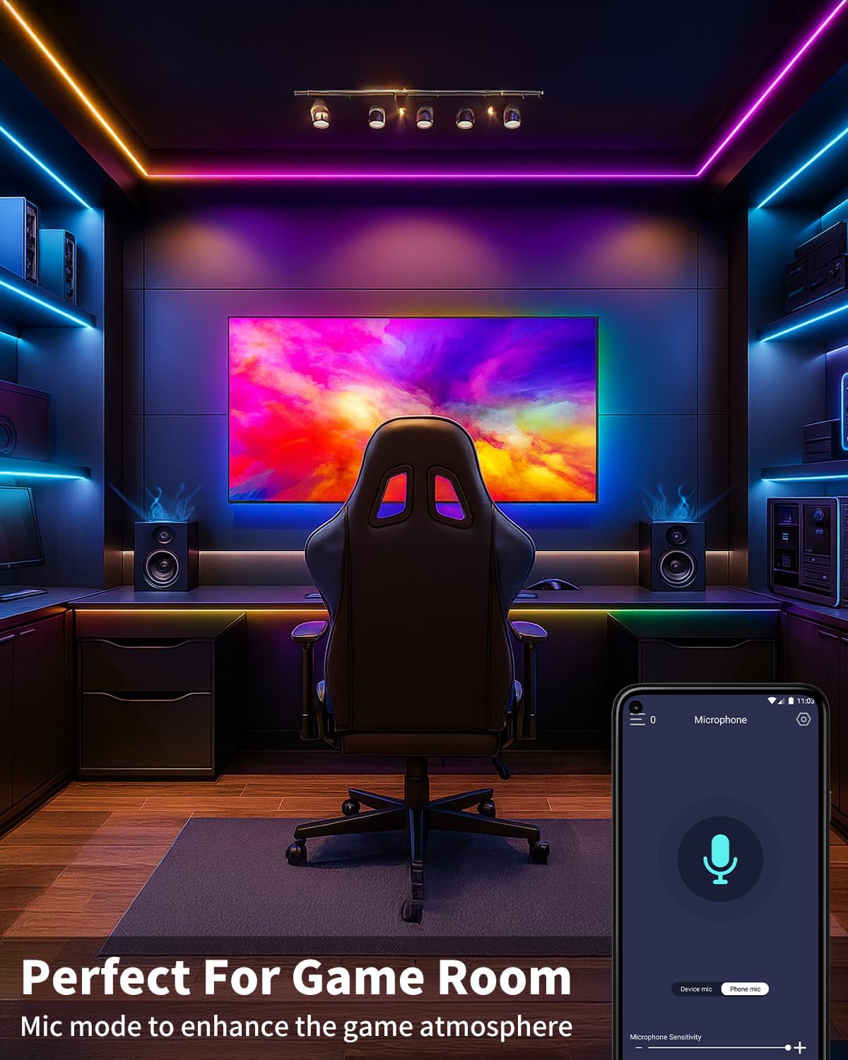 Smart LED Strip Lights 50FT for Bedroom App Control Lighting Bedroom Rome Decor with Remote, RGB Music Sync Color Changing LED Lights for Party,Game Room