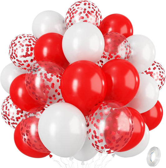 12 Inch Red White Confetti Latex Balloons Set, 35 Pack - Helium Party for Girls Women Birthday Wedding Christmas Valentine's Day Decoration