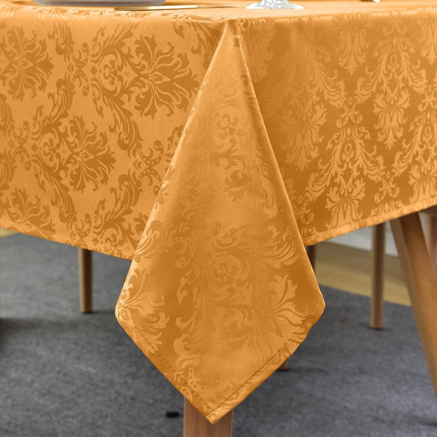 SASTYBALE Amber Rectangle Jacquard Tablecloth, Spill Wrinkle Proof Damask Table Cloth for Rectangle Tables, Rectangular Harvest Fall Inddor Outdoor Tablecloths, 60x 84 Inch Amber