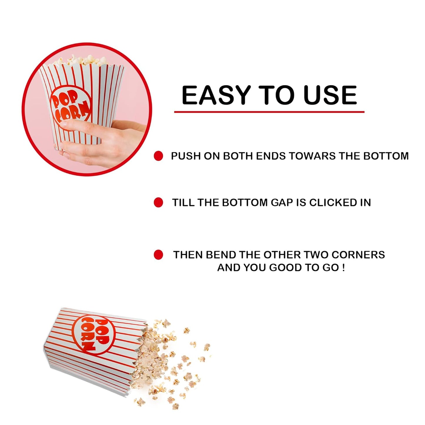 125 Pack Popcorn Boxes Movie Night Popcorn Bags for Party Red and White Popcorn Bags for Popcorn Vintage Snack Box Concession and Carnival Party Supplies, Individual Popcorn Bucket Containers (125)