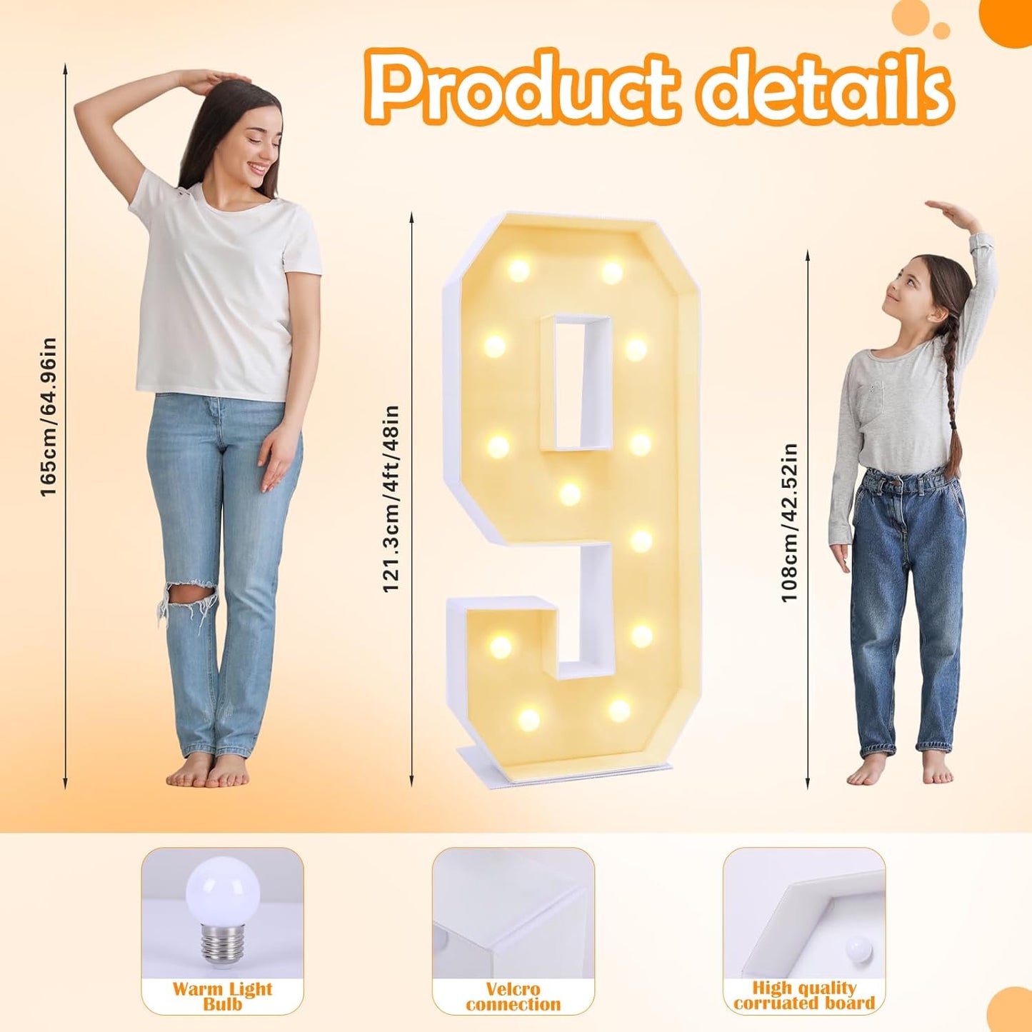 4ft Marquee for Numbers, Multifunctional Marquee for Numbers 4 Feet Tall, Mosaic Numbers for Balloons, Light up Numbers for Party Decorations, Birthday, Anniversary Party Decor (Number 9)