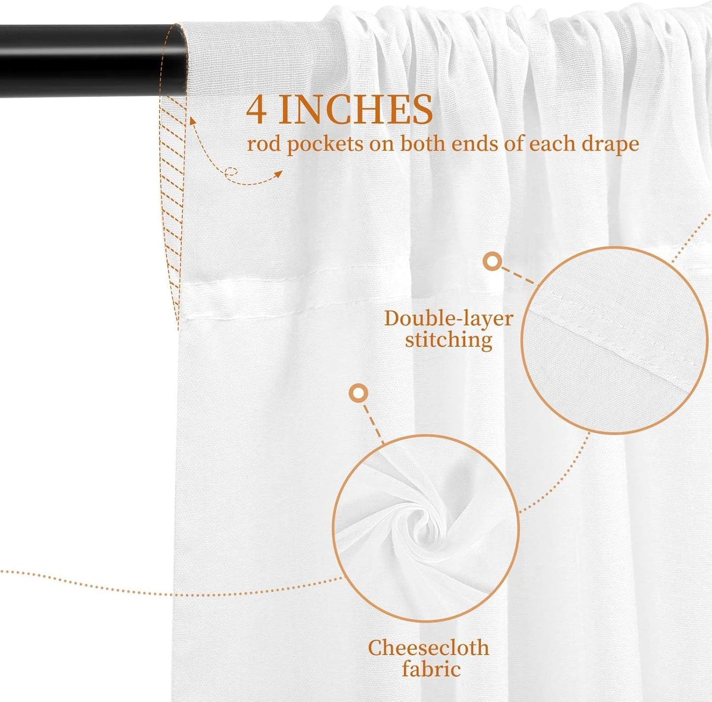 6 Panels White Wedding Drapes - 5ft x 20ft, Wedding Arch Draping Fabric, Cheesecloth Sheer Curtain