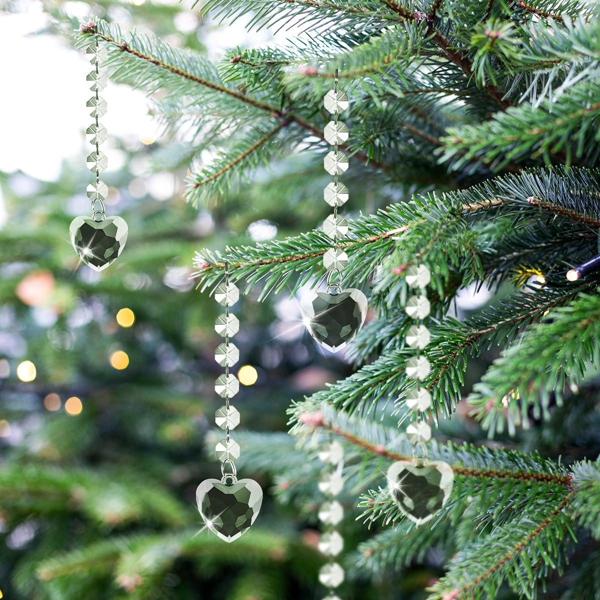 50 Pack Hanging Crystals - Clear Acrylic Prisms Pendant Ornaments for Christmas Tree, Centerpieces, Chandelier, Window & Home Decor, Ideal for Weddings, Parties Decorations (Heart)