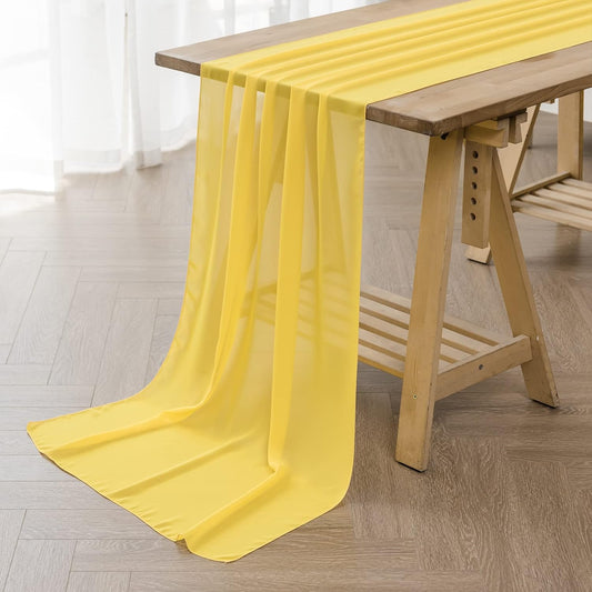 12Pack 9ft Chiffon Table Runner 14x108 Inch Sheer Romantic Table Runner for Wedding Birthday Party Bridal Shower Outdoor Decoration -Yellow