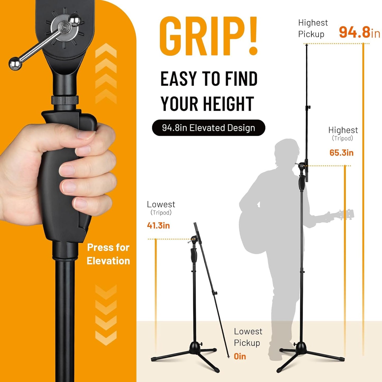 CAHAYA Tripod Microphone Stand: Boom Arm One-Button Release Floor Mic Stand Portable with Carrying Bag and 2 Mic Clips for Singing Performance Wedding Stage Meeting Live CY0362