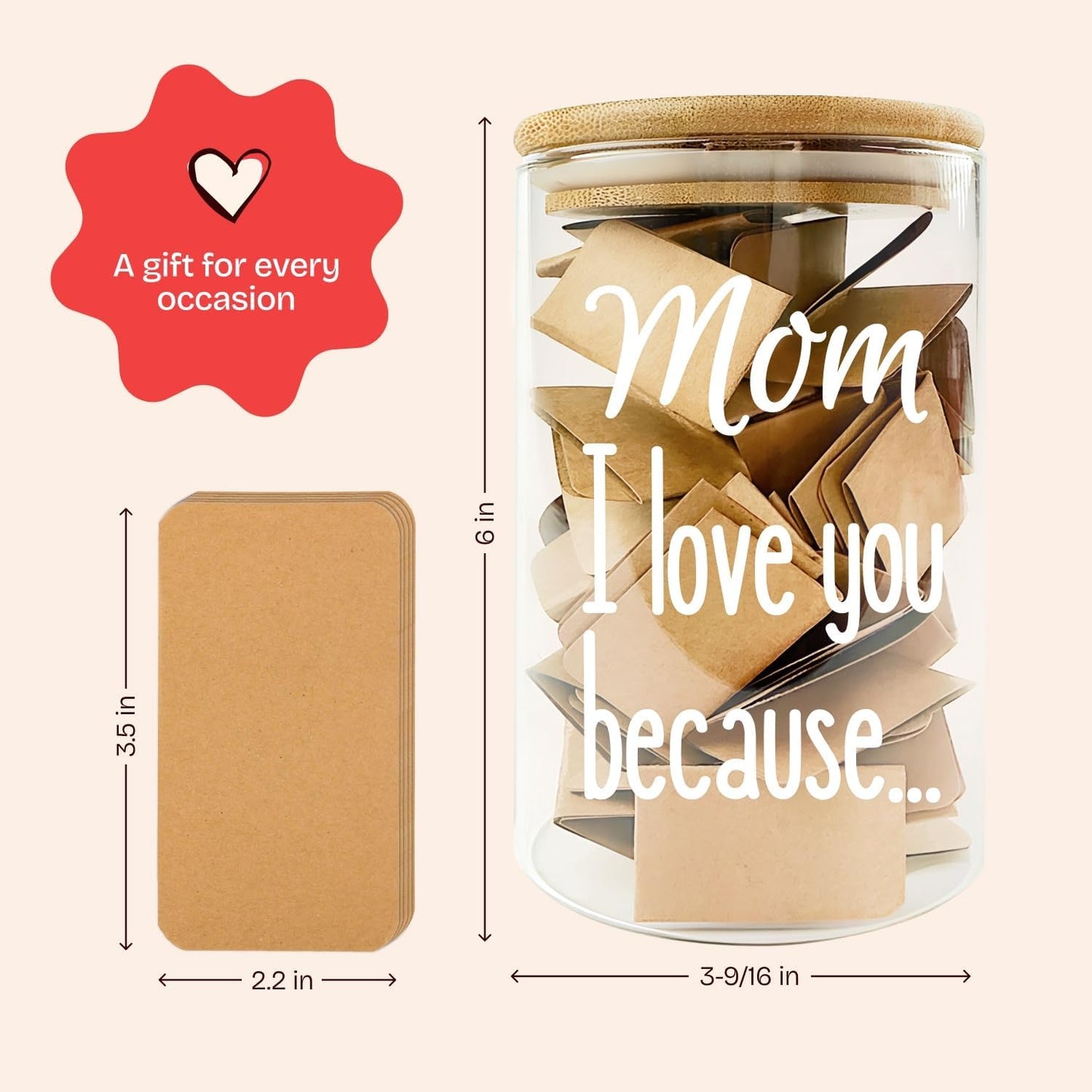 Birthday Gifts for Mom I Love You Because Jar Love Note Cup 50 Little Notes In a Jar With Notes Anniversary Present for Mom Message In The Bottle Gift for Her Reasons Why I Love You Meaningful Gift