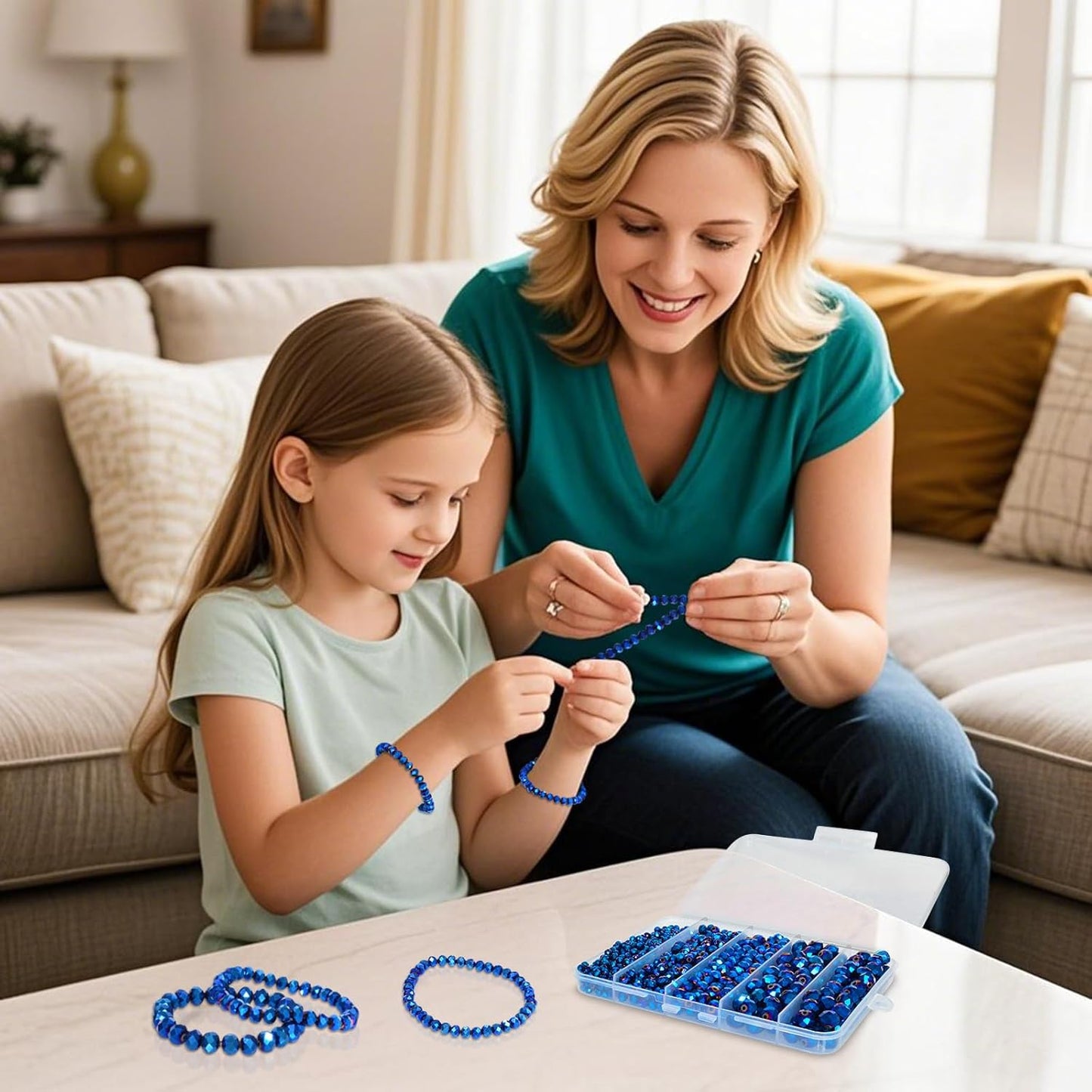 800Pcs 4/6/8/10mm Crystal Glass Beads for Jewelry Making Beads for Bracelets Necklace Pendants Making Supplies(Peacock Blue)