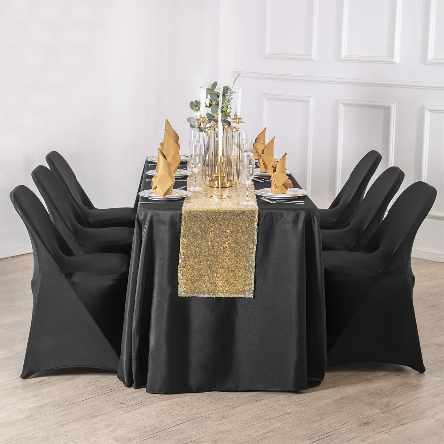 Ascoza 2pack 90x156 Inch Black Rectangular Tablecloth 8 Feet Table Cloth in Polyester Fabric for Wedding/Banquet/Restaurant/Parties
