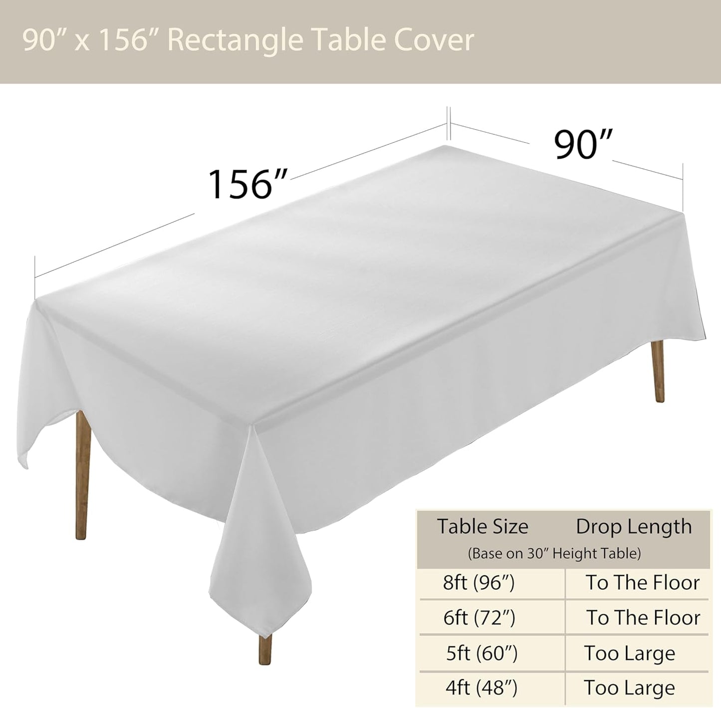 Craft And Party Rectangle Tablecloth, 90 x 156 Inch White Tablecloth, 8ft Rectangle Table Cloth, Polyester Fabric Washable Tablecloth for Home, Party, Wedding or Restaurant Use.