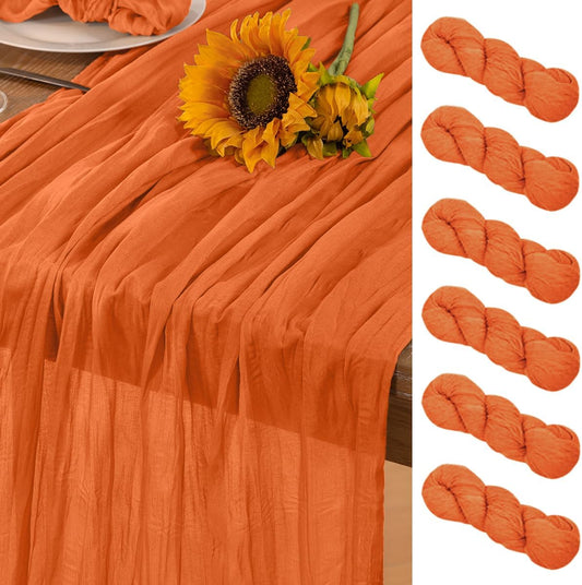 Orange Cheesecloth Table Runner 6 Pack Halloween Orange Table Runners Boho Gauze 120 Inches Cheese Cloth Fall Table Decorations for Thanksgiving Weddings Bridal Baby Shower Party Decor