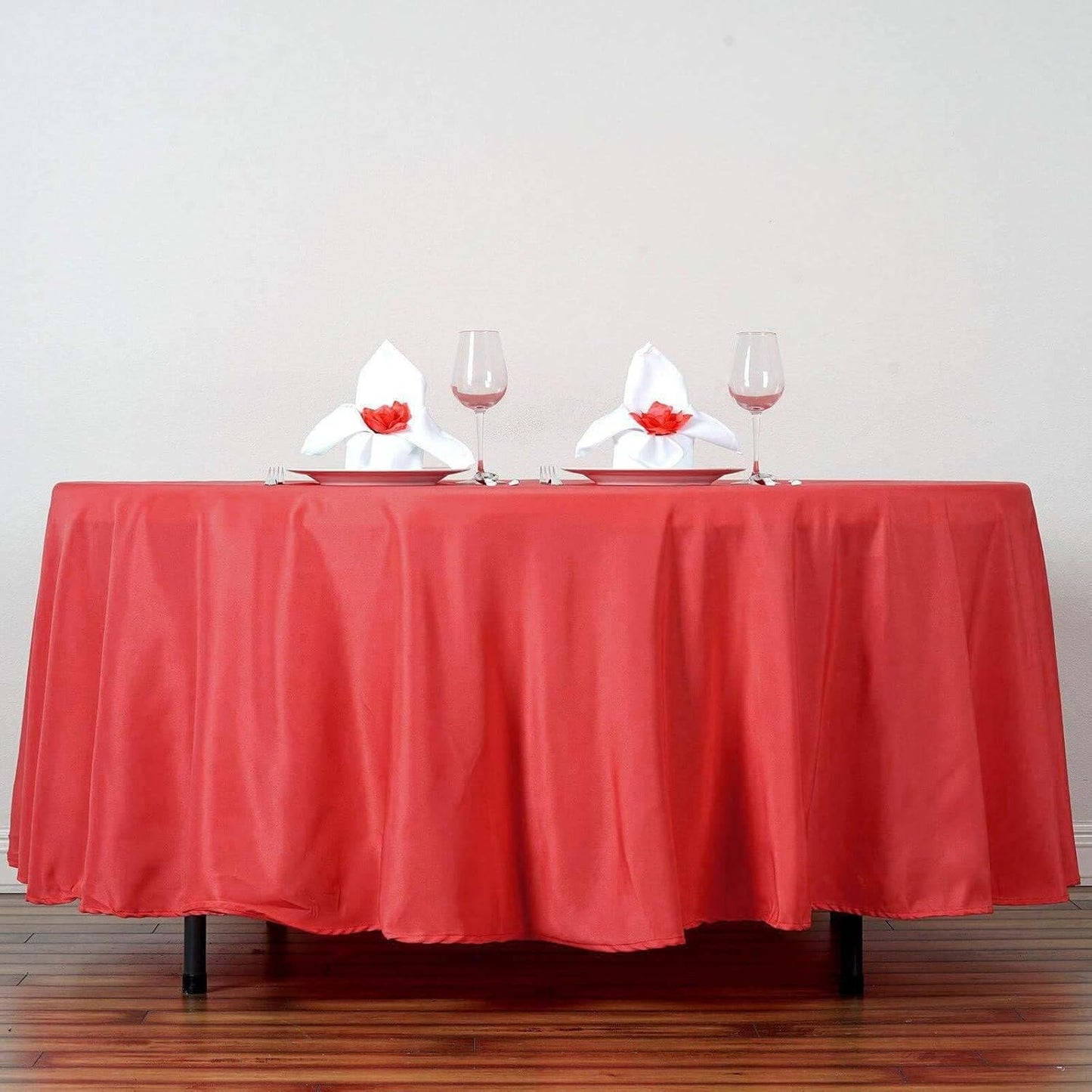 Efavormart Round Tablecloth, 108 Inch Stain & Wrinkle Resistant Washable Table Cloth, Decorative Polyester Fabric Table Cover for Banquet, Wedding, Dining- Red