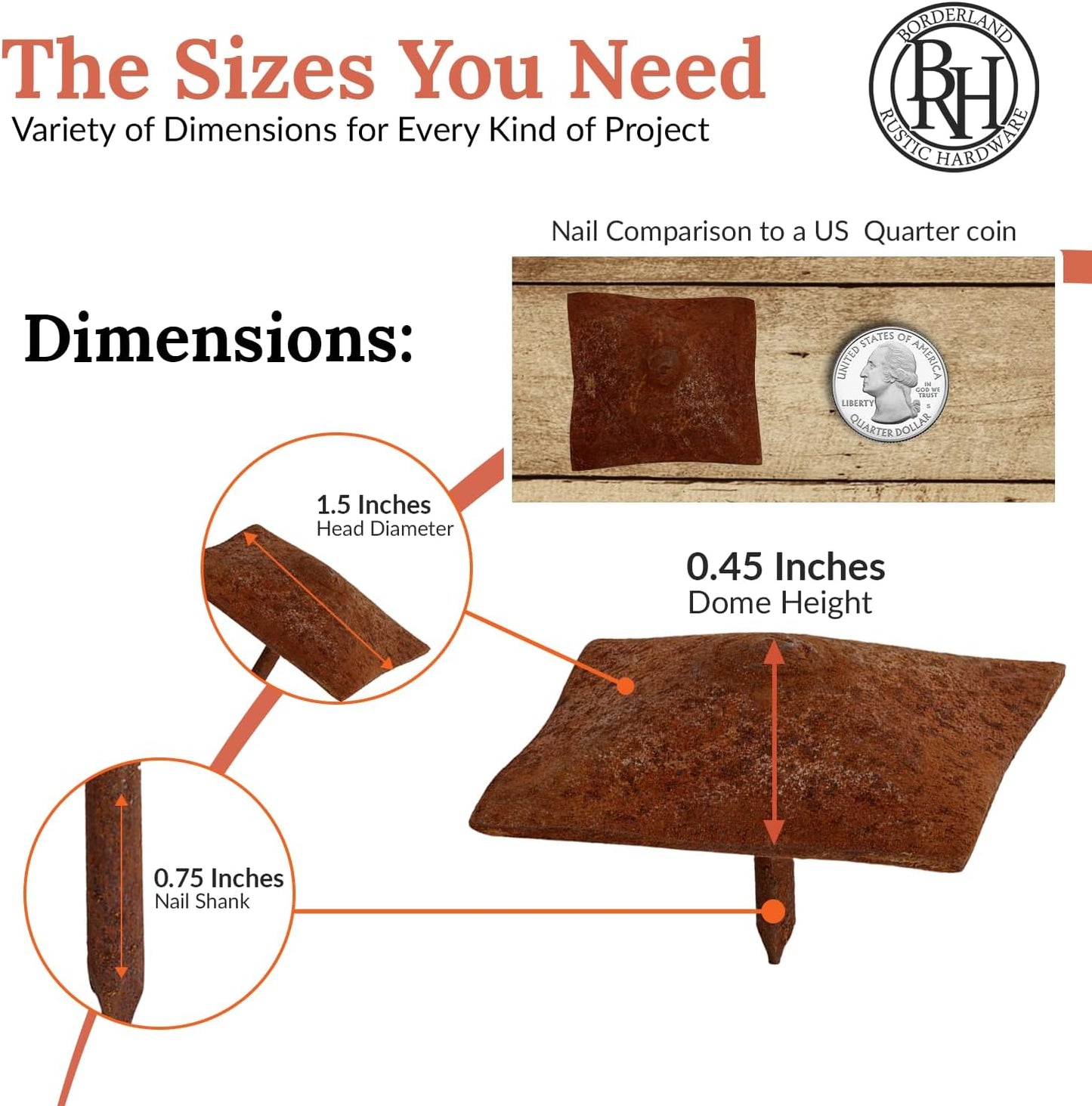 50 Pack 1.5" Square Head Iron Clavos Decorative Nails – Rusted – Handmade Rustic Square Fasteners for Farmhouse Shutters, Faux Wood Beams, Barn Doors, Shutters, and Gates – Ornamental Wood Accent