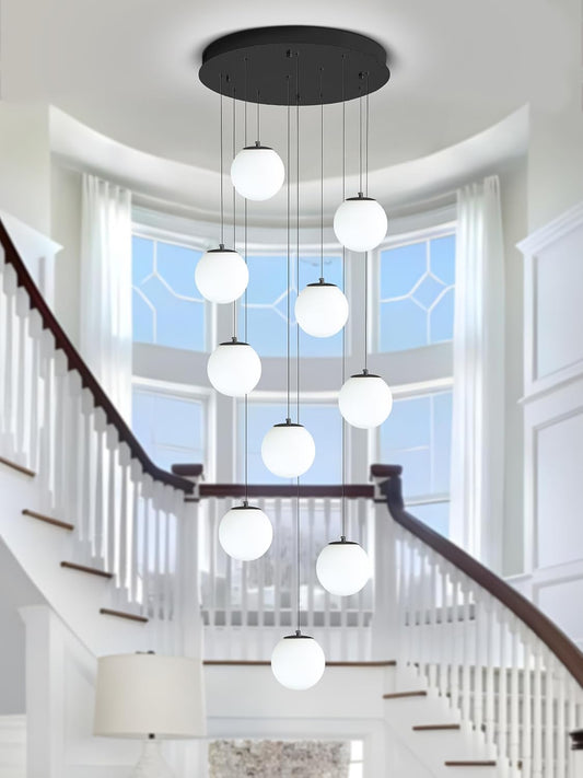 H118 Large Chandeliers for High Ceilings,12-Lights Mid Century Globe Chandelier Black Modern Globe Pendant Light for Entryway Villas and Stairs